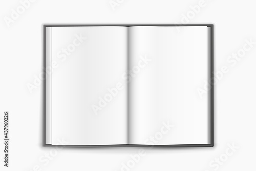 Open empty book template. Blank white blank pages for notes and documentation