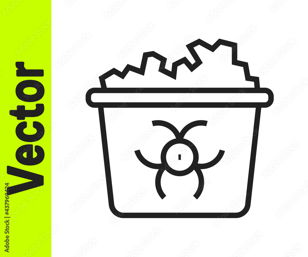 Black line Infectious waste icon isolated on white background. Tank for collecting radioactive waste. Dumpster or container. Biohazardous substances. Vector