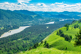 view from a high hill, summer sunny landscape of a mountain valley of Siberian nature