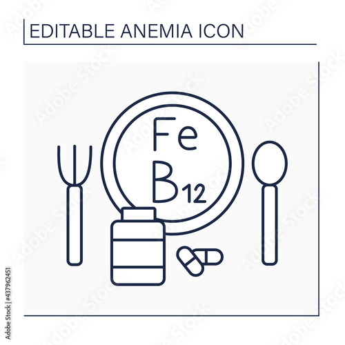 Anemia prevention line icon. Iron-rich diet and vitamin B12. Health protection. Healthcare concept. Isolated vector illustration