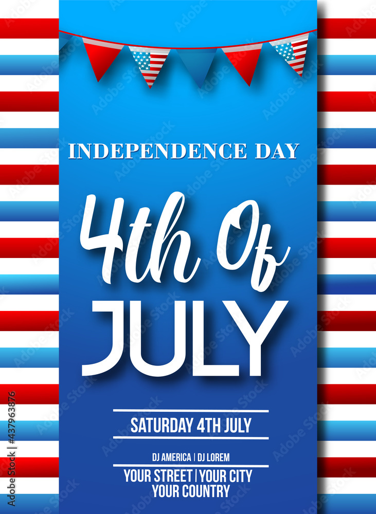 Naklejka premium Fourth of July Independence Day.4th july, Vector illustration greeting card with brush stroke background in United States national flag 