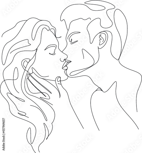 one line drawing minimalist couple kissing face illustration in line art style
