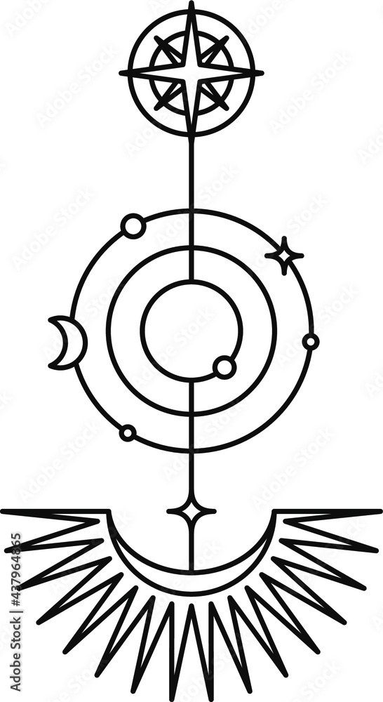 Obraz premium black illustration in line style esoteric theme on white background