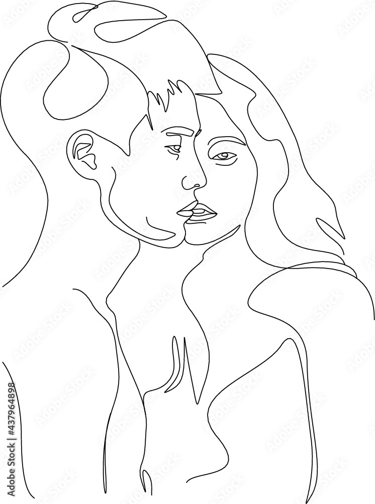 one line drawing minimalist couple kissing face illustration in line ...