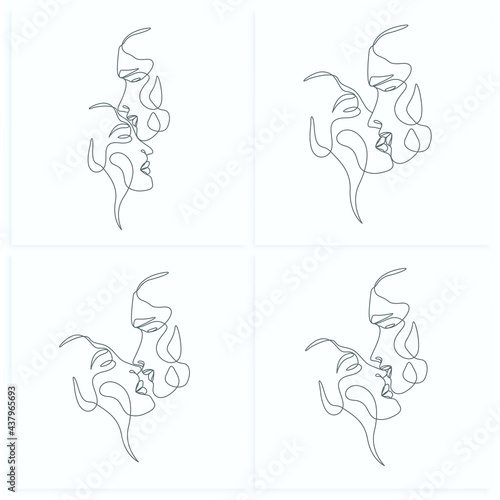 one line drawing minimalist couple kissing face illustration in line art style