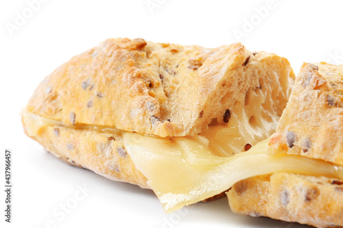 Cheese ciabatta sandwich on white background