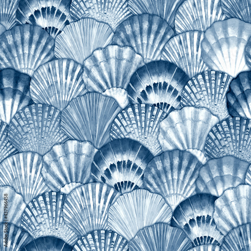 Картината върху платно Watercolor sea shell seamless pattern