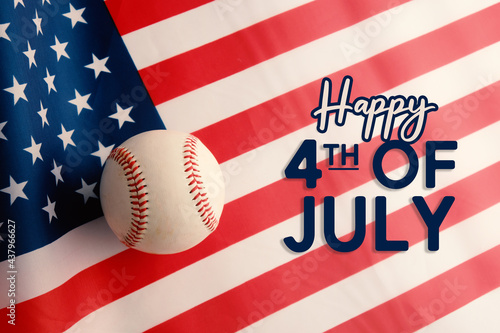 Fourth of July baseball background with american flag and patriotic text for holiday.