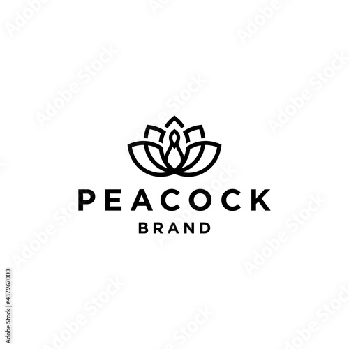 peacock and lotus flower concept icon logo design vector in minimal line style 