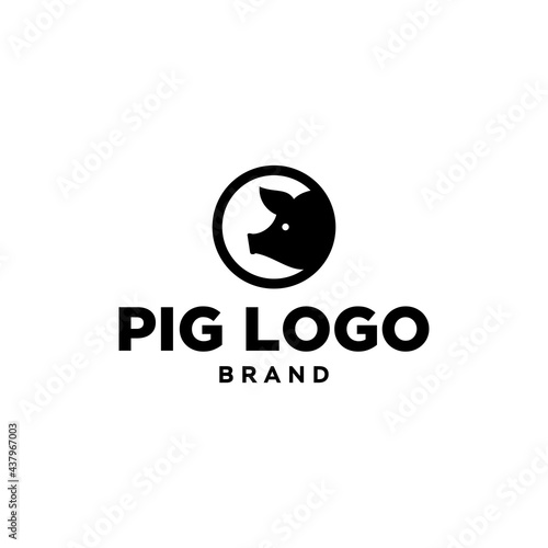 pig head logo design in circle, mascot of pork in modern minimal style design Illustration vector