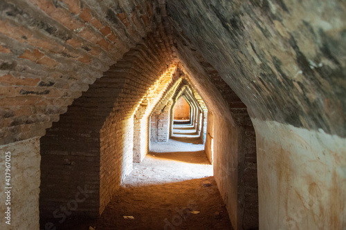 Stone and brick tunnel in wonderful lighting in Myanmar