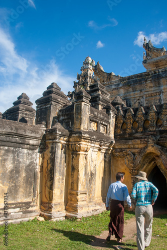 Guiding in ancient stone buildings in Myanmar