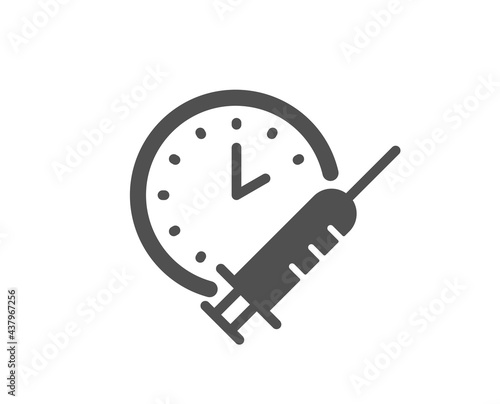Vaccination schedule simple icon. Vaccine syringe sign. Second injection time symbol. Classic flat style. Quality design element. Simple vaccination schedule icon. Vector