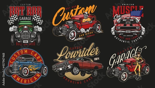 Vintage colorful custom cars labels