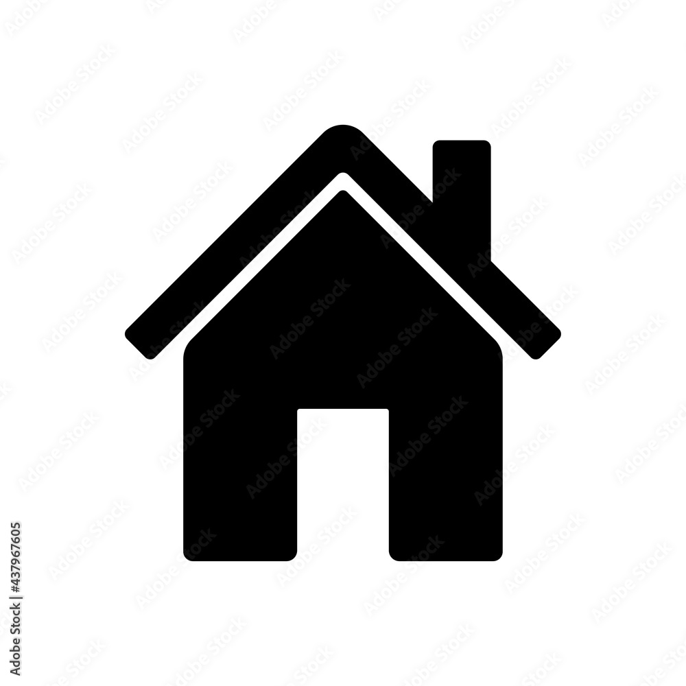 Home chimney simple vector icon. Black house symbol pictogram for web button homepage in modern flat style. Line illustration isolated on white background. Residential building icon Home chimney simple vector icon. Black house symbol pictogram for web button homepage in modern flat style. Line illustration isolated on white background. Residential building icon