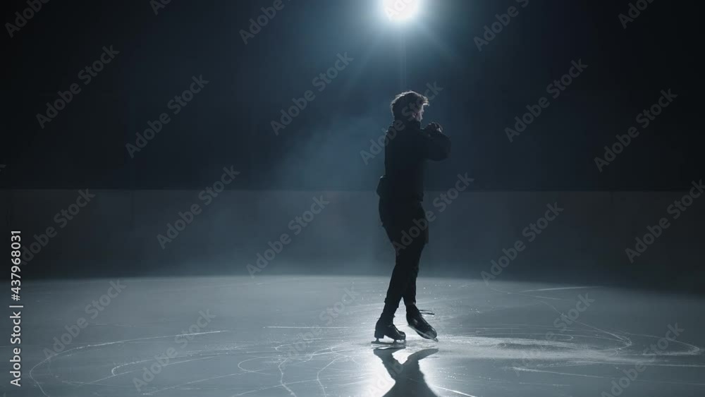 Figure Skating Rotation Figure skating element - standing spin. A male professional skater ...