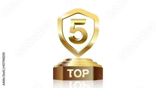 Top 5 - Top Five gold cup on white background.