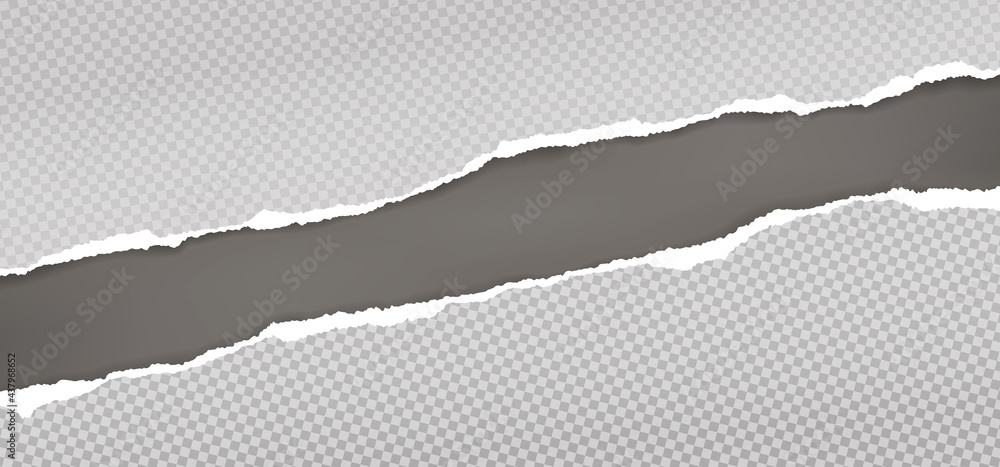 Torn, ripped grey squared paper strips with soft shadow are on dark background for text. Vector illustration Torn, ripped grey squared paper strips with soft shadow are on dark background for text. Vector illustration
