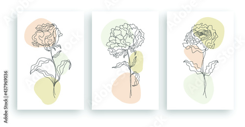 minimalist line art flower illustration with abstract leaves poster design set  © elements graphic