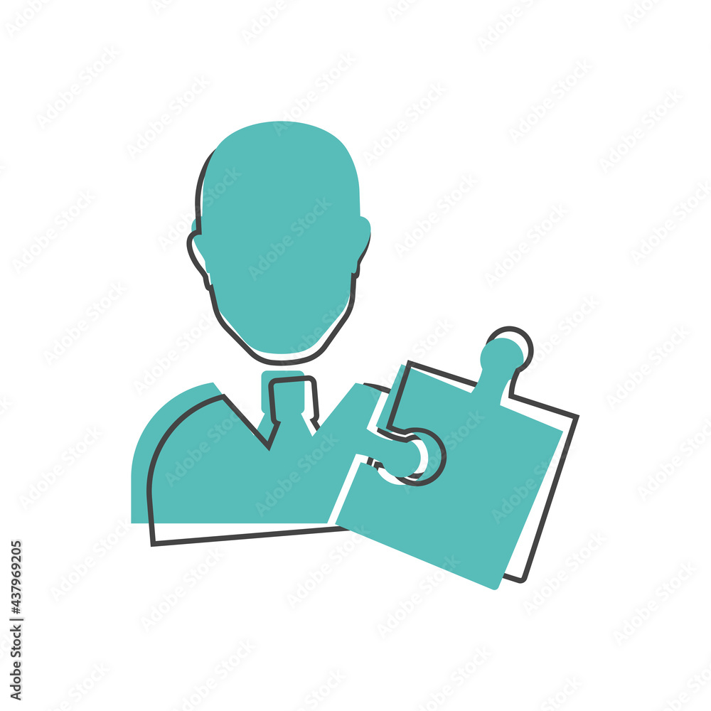 Management vector icon. Puzzle and man businessman on white isolated background. Management vector icon. Puzzle and man businessman on white isolated background.