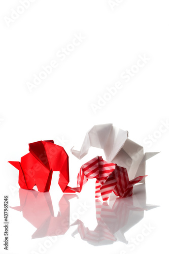 Photography Origami elephants isolated on white background