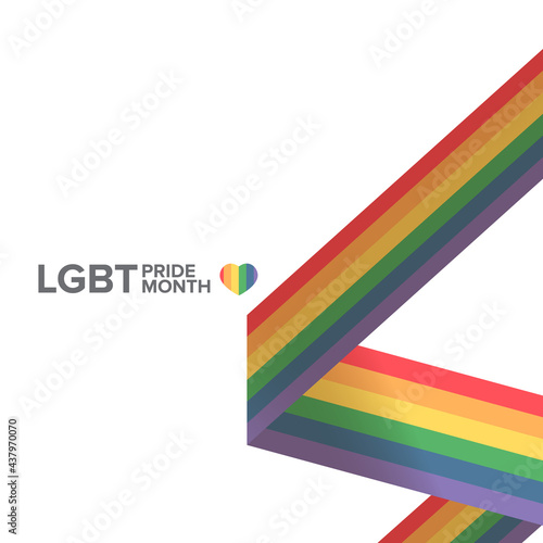 Happy pride month square banner with pride color striped ribbon flag isolated on white background. LGBT Pride month or pride day poster, invitation party card modern style design template.