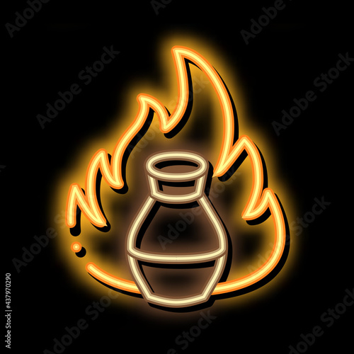 clay vase on fire neon light sign vector. Glowing bright icon clay vase on fire sign. transparent symbol illustration