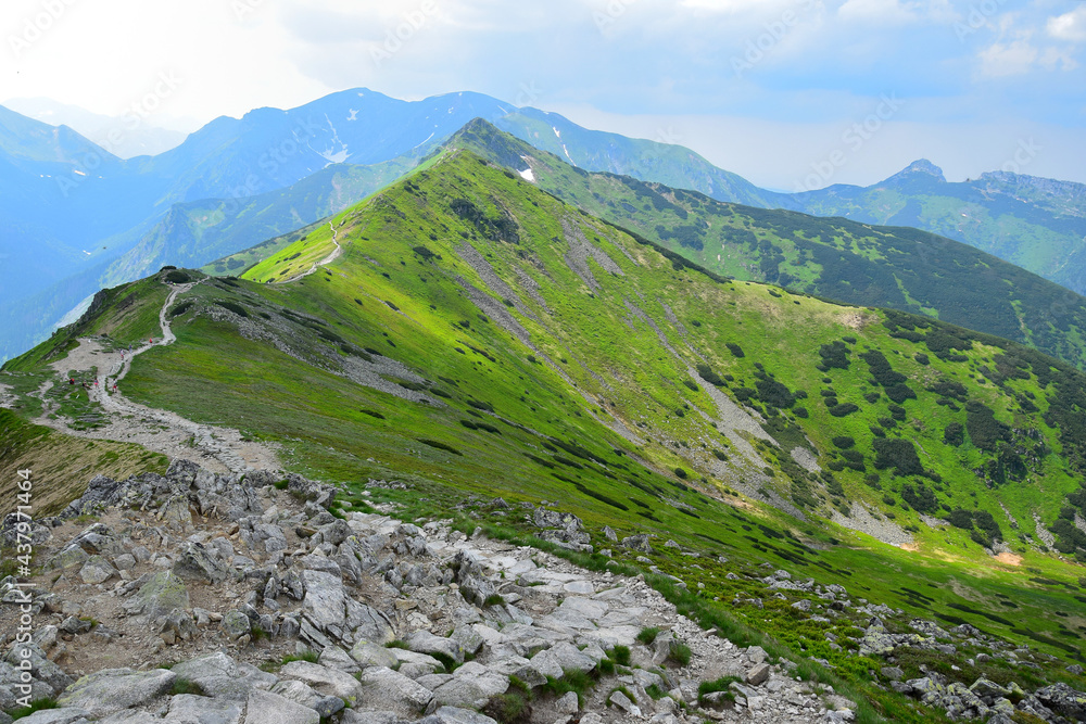 View from mount Kasprowy Wierch to the ridgeway which leads along the polish-slovakian border. High Tatras, Poland.