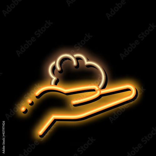 piece of clay in hands neon light sign vector. Glowing bright icon piece of clay in hands sign. transparent symbol illustration