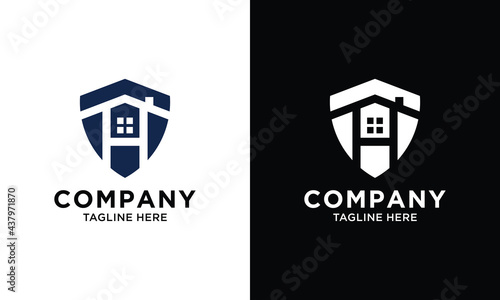 Home Protect logo design template. Vector shield and house logo illustration. Graphic home security icon label and letter h in the middle Modern building alarm symbol. Security sign badge isolated on 