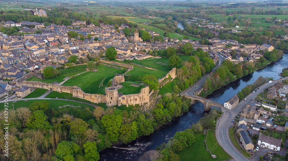 An aerial view of the fortress in Barnard Castle, County Durham, UK