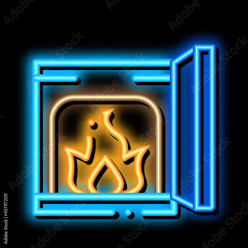 open fire in stove neon light sign vector. Glowing bright icon open fire in stove sign. transparent symbol illustration