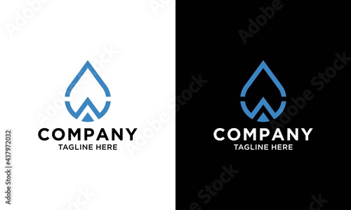Letter w logo with water line art design template, water drop logo on a black and white background.