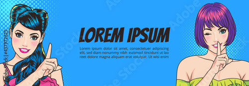 woman with finger on lips and surprised woman banner