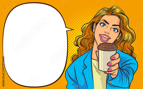 Beautiful trendy woman hold disposable cup of coffee or tea