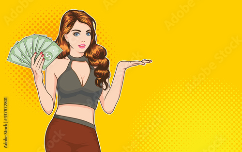 woman holding copy space on her palm and showing