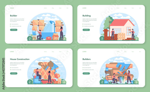 Home master web banner or landing page set. Repairman applying