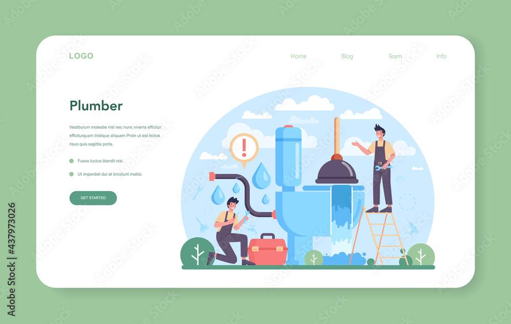 Plumber web banner or landing page. Plumbing service, professional repair Plumber web banner or landing page. Plumbing service, professional repair