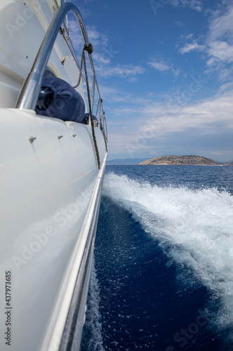 Summer sunny day traveling by yacht in the Saronic Gulf, Greece. © vikakurylo81