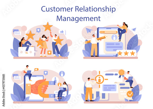 CRM or customer relationship management concept set. Client attracting © inspiring.team