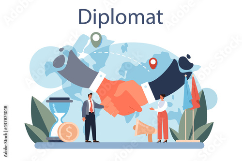 Diplomat profession. Idea of international relations and government.