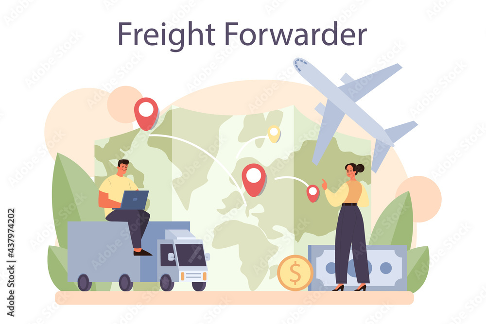 Freight forwarder concept. Loader in uniform delivering a cargo. - obrazy, fototapety, plakaty 