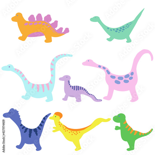 Set of dinosaurs in cartoon style  cute doodle reptiles for design