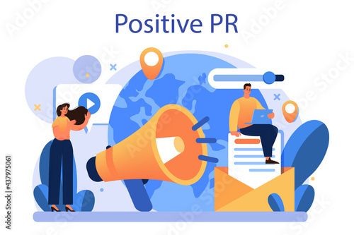 Positive public relations concept. Successful brand advertising,