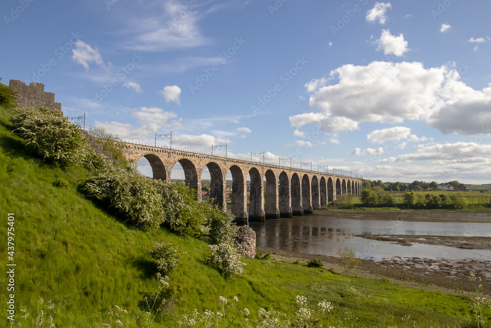The Royal Border Bridge spanning the River Tweed in Berwick, Northumberland, UK