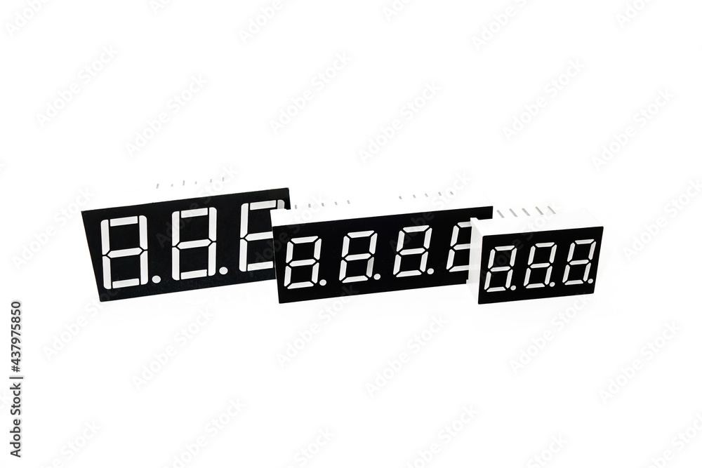 LED digital indicators located on a white background. All objects are of different sizes LED digital indicators located on a white background. All objects are of different sizes