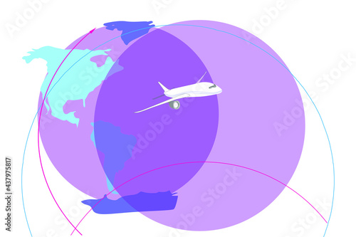 Illustration of a flying plane. On white background. Vector.