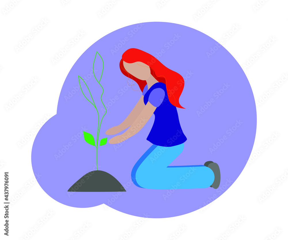 Illustration of a girl planting a tree. Colorful simple vector graphic design isolated on white background. Illustration of a girl planting a tree. Colorful simple vector graphic design isolated on white background.