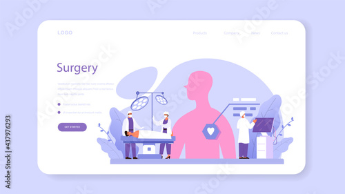 Surgeon web banner or landing page. Doctor performing medical operations