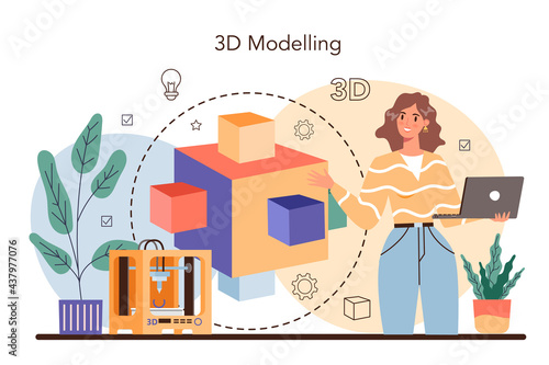 Designer 3D modeling concept. Digital drawing with electronic tools